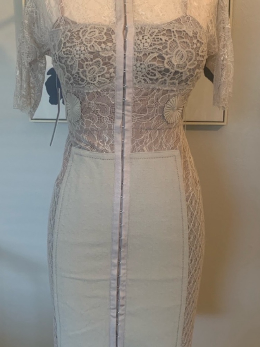 Byron Lars Cream Lace-Front Midi Dress